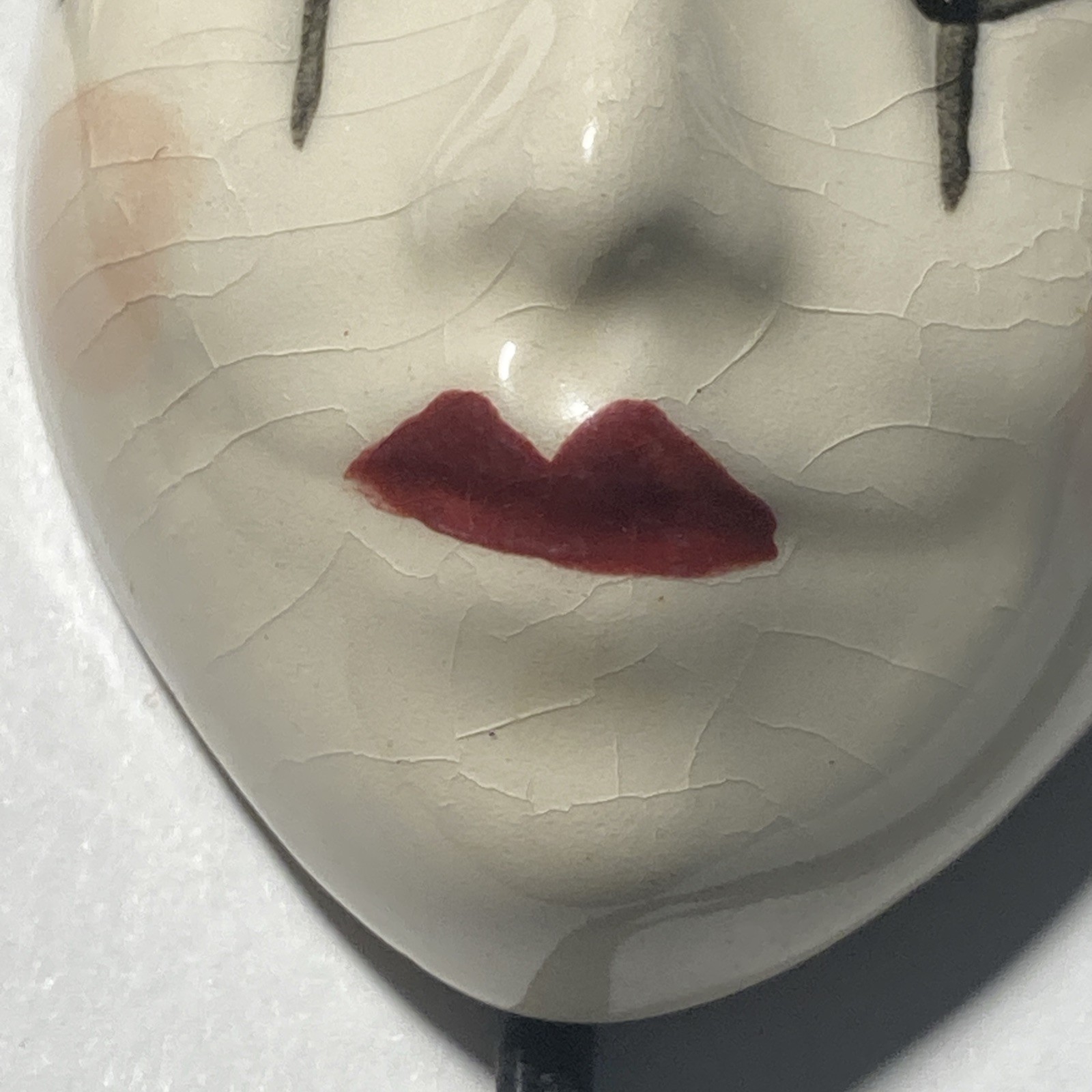 Glazed Porcelain Ceramic Mardi Gras Mask 2.2x 1.52” chord Necklace old Vitag 22″