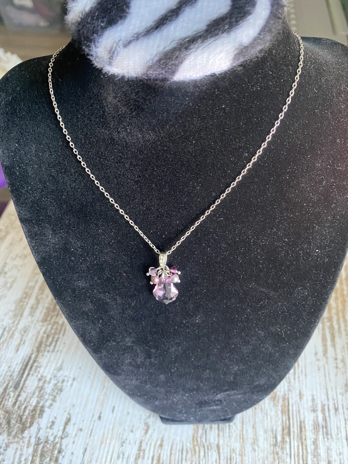 Vintage Pearlmaid JZ Lavender Austrian Crystal Pendant Necklace Purple Boho