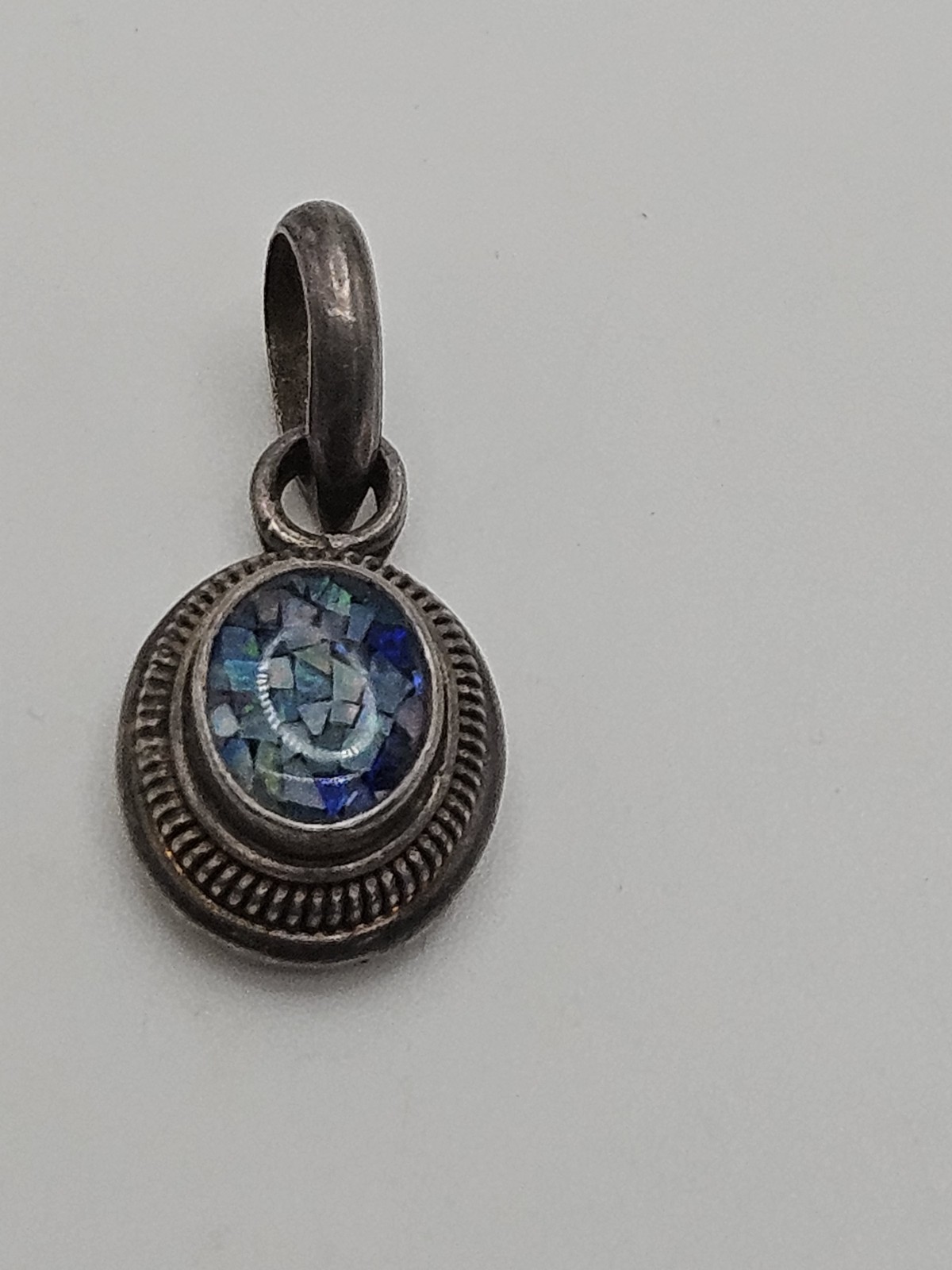 Vintage Sterling Silver Mosaic Opal Inlay Pendant