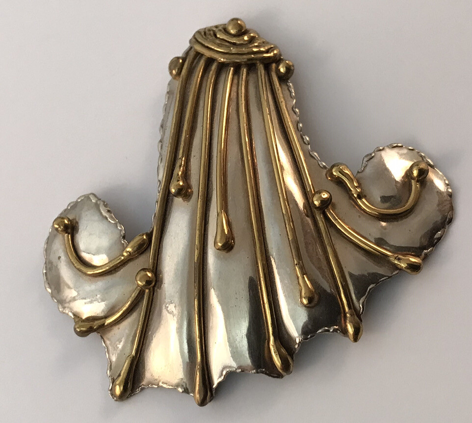 Vintage Signed LUCIANO Brutalist Mixed Metal Mexico Large Brooch Pin. #990