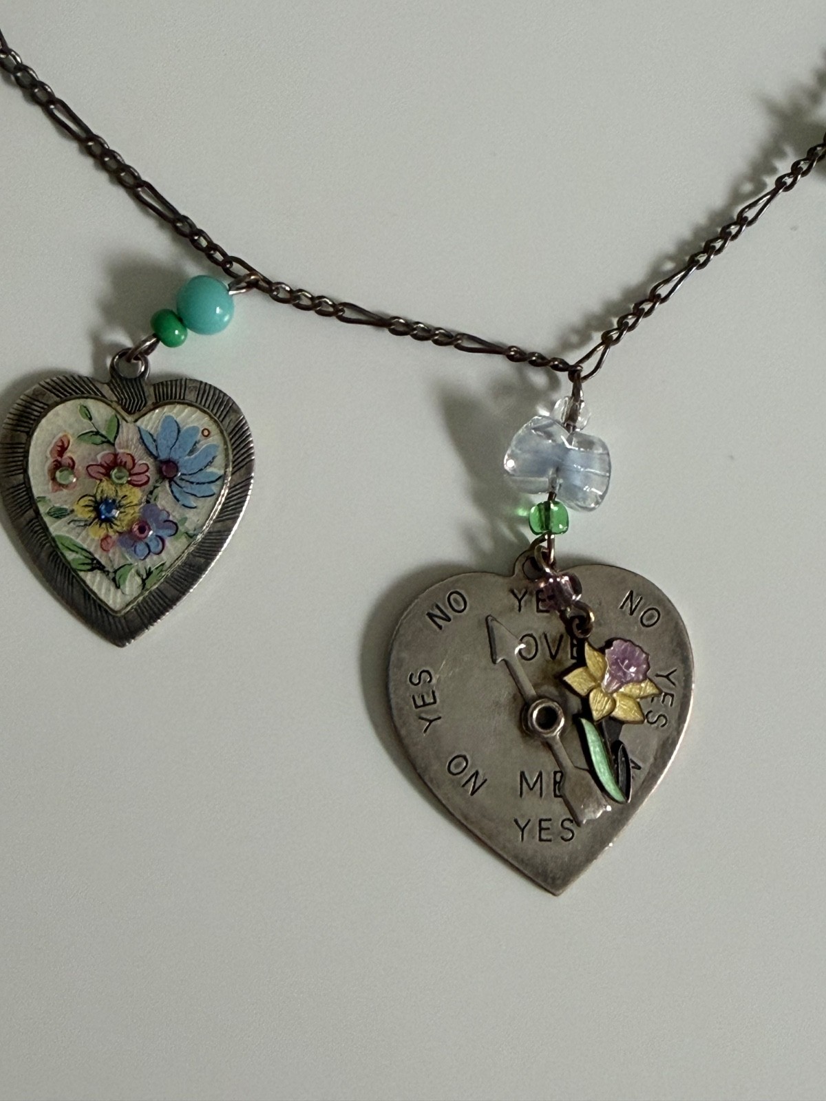 Vintage Glass Works Studio 32″ Multi Charm Necklace Love Me Spinner I Love You G