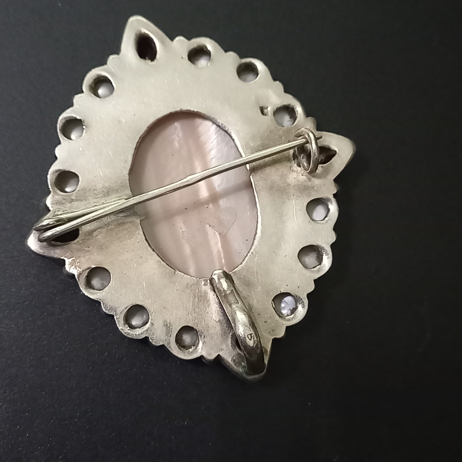 Vintage Sterling Silver Shell Cameo Brooch Pendant Natural Garnet Cultured Pearl