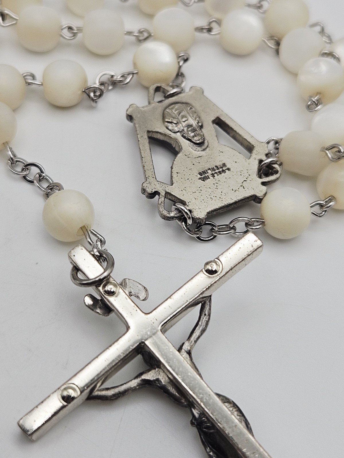 Gale Sterling Silver Mother Of Pearl Beaded Rosary Lariat Necklace 27″
