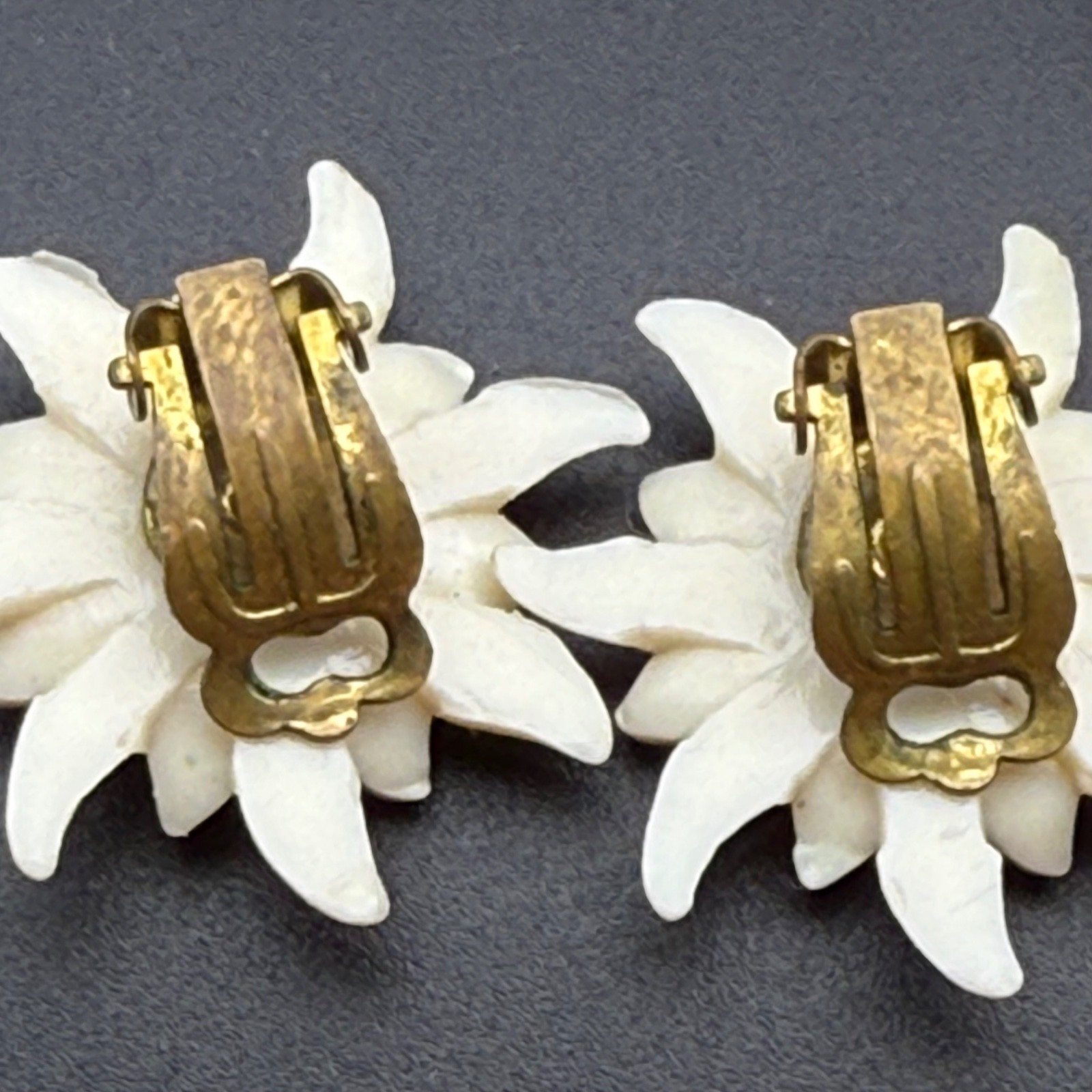 Vintage Edelweiss Clip On Earrings Alpine Flower Swiss German Austrian Celluloid