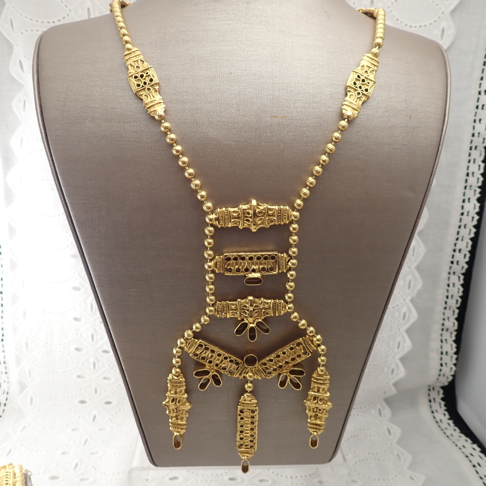 Book Juliana D&E for KJL Cast Urn Parure Bib Necklace Bracelet Egyptian Set