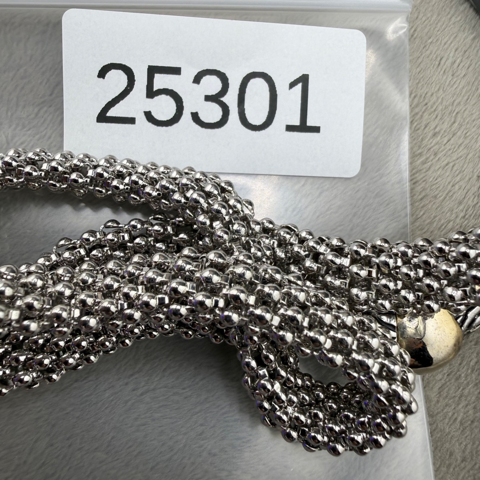 Popcorn Rope Necklace Silver Tone Magnetic 17”
