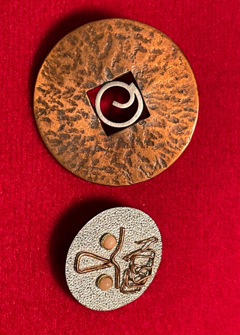 Lot of 2 Vintage Mid-Century Modernist Artisan Brooches – Includes “NERD”