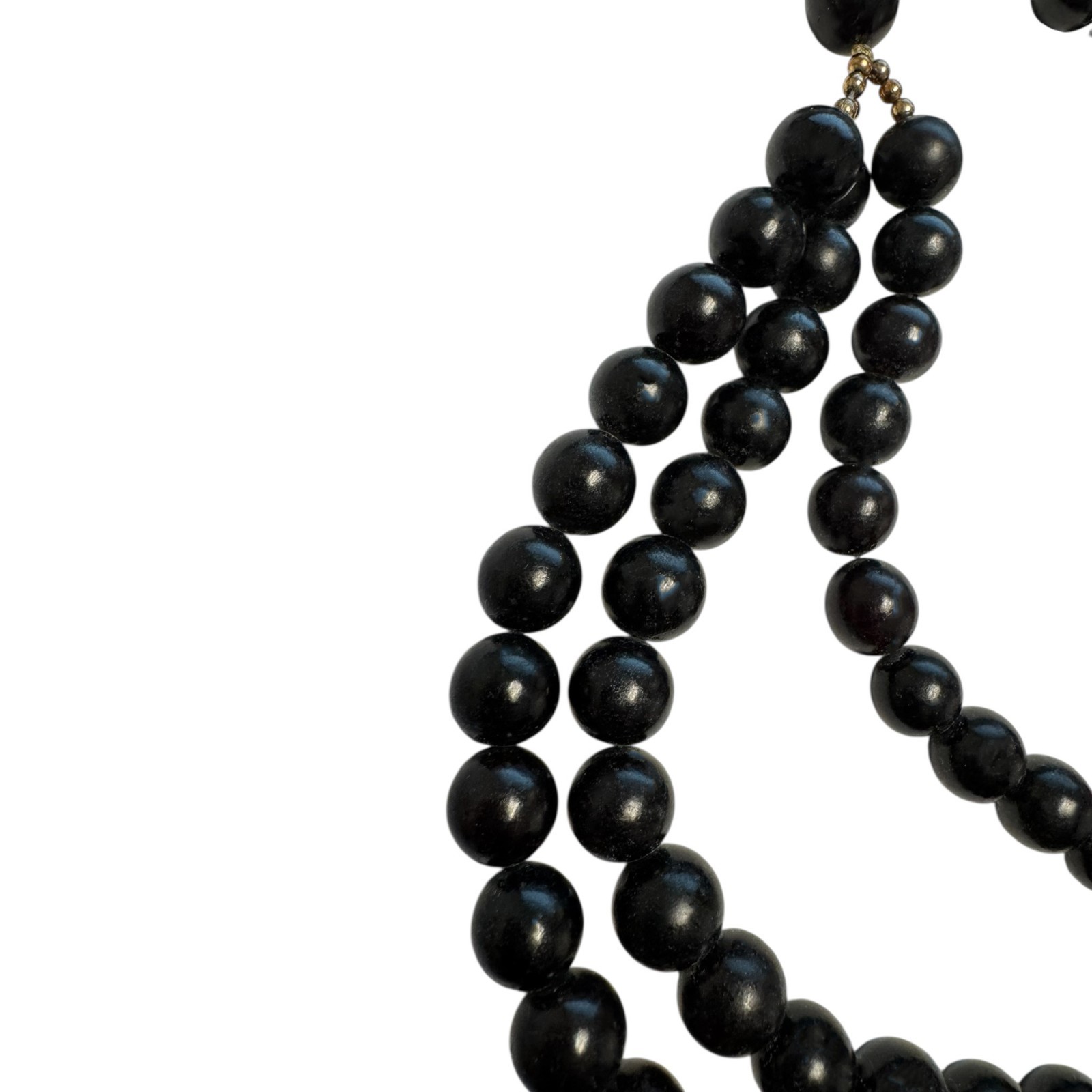Vintage Lee Sands LS Inlaid MOP Lady in Red Hat Necklace Black Beads 13″ Figural