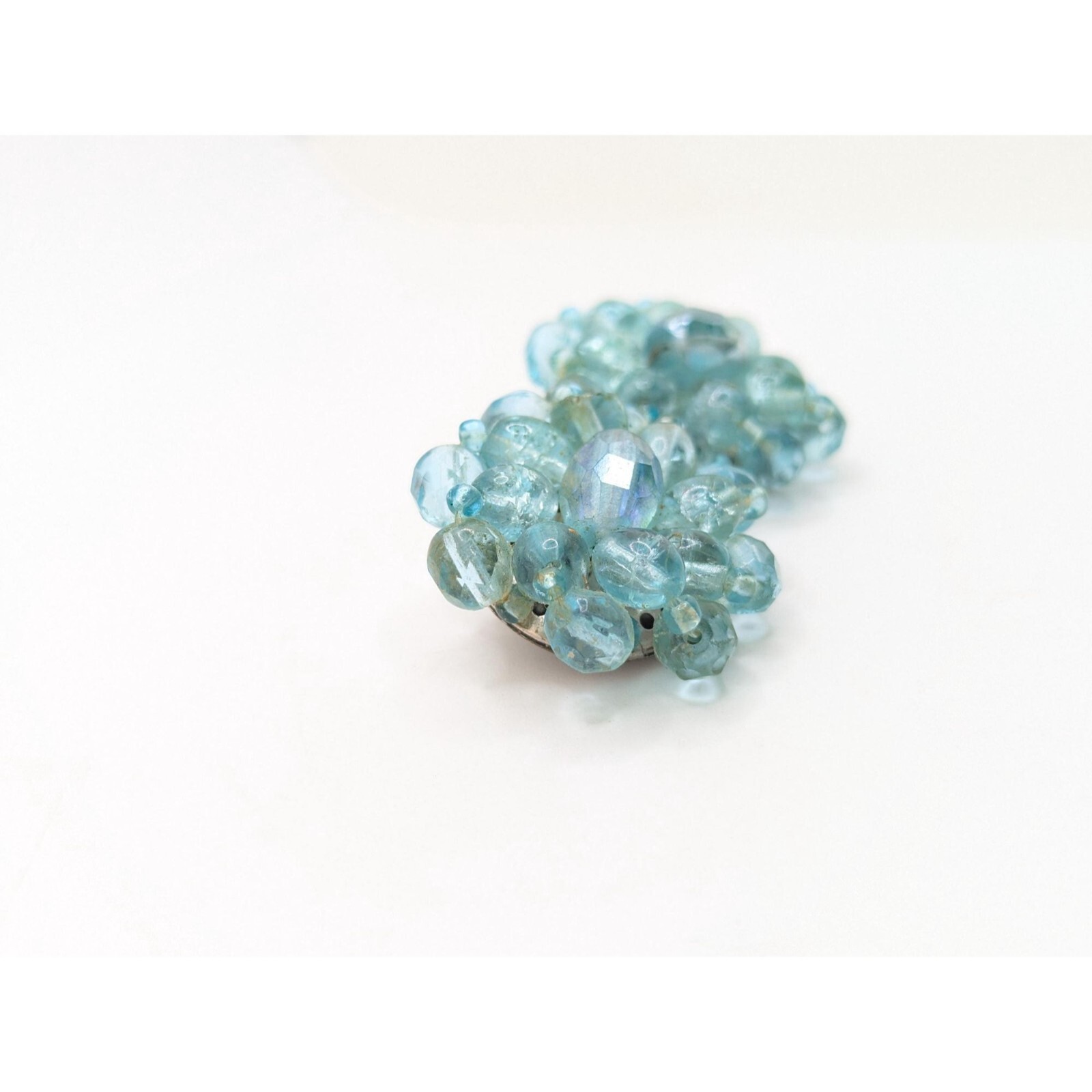Rare Vintage Western Germany Blue Glass Beaded Clip On Earrings Something GIft