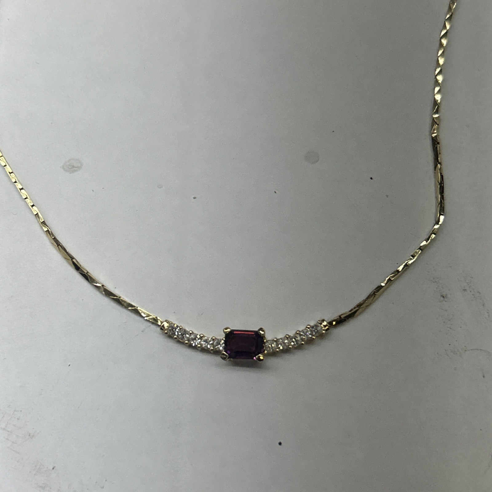 Christian Dior Crystal Baguette Necklace Gold Tone Purple Stone 15-17”