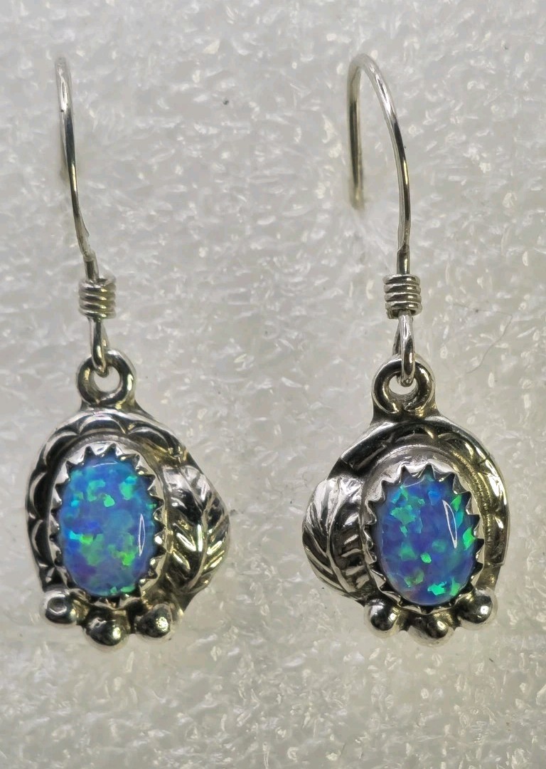 Sterling Silver & Opal Dangle earrings 2.17 Gs
