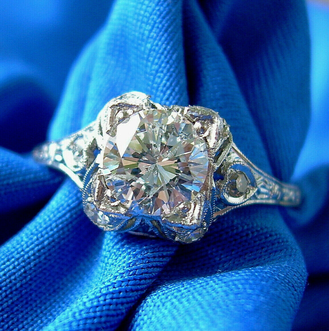 Original EARTH MINED DIAMOND Deco Engagement Statement Ring PLATINUM Solitaire 7