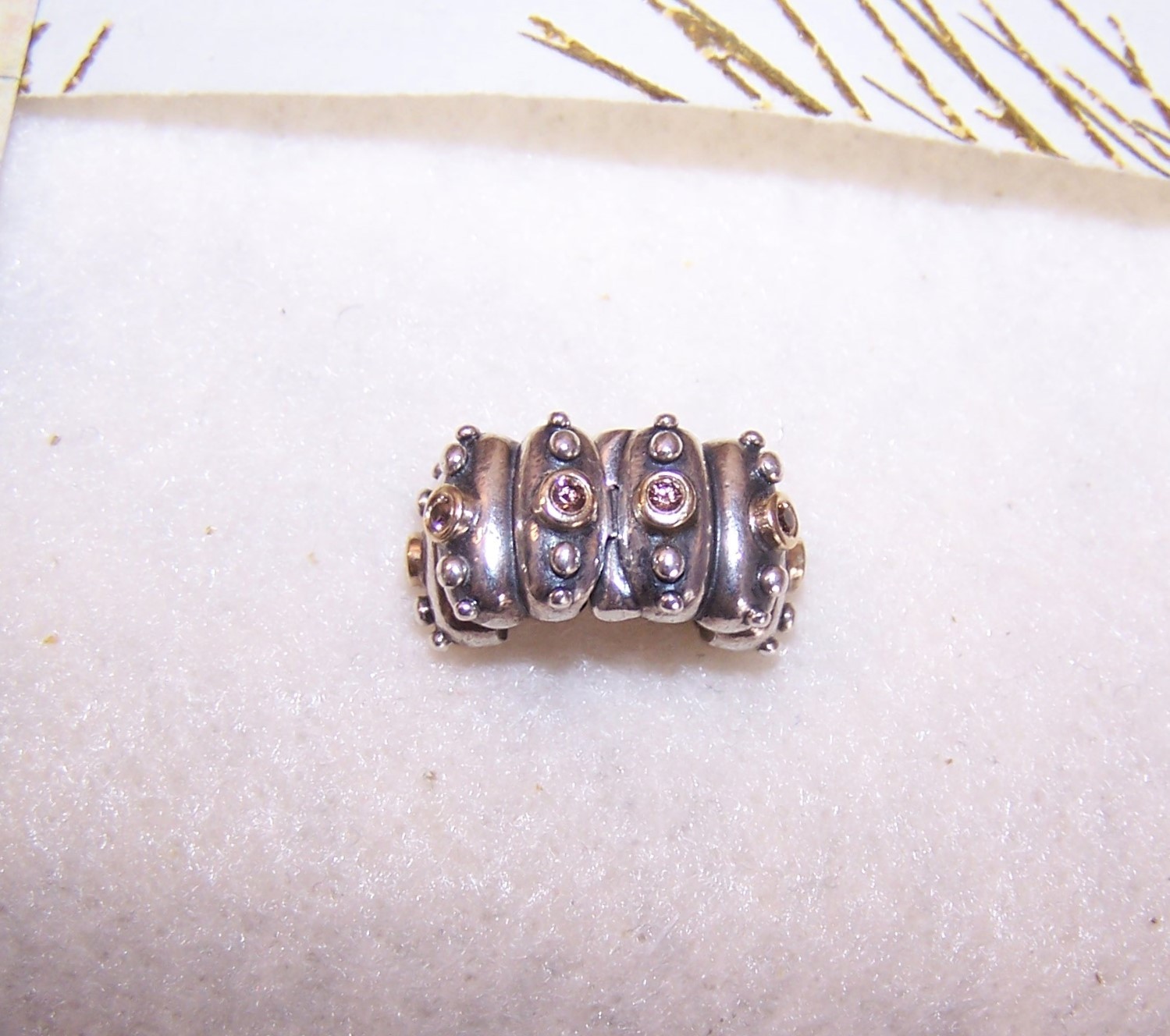 PANDORA Fusion Sterling Silver Yellow Gold Pink CZ Clip Charm #790853PCZ