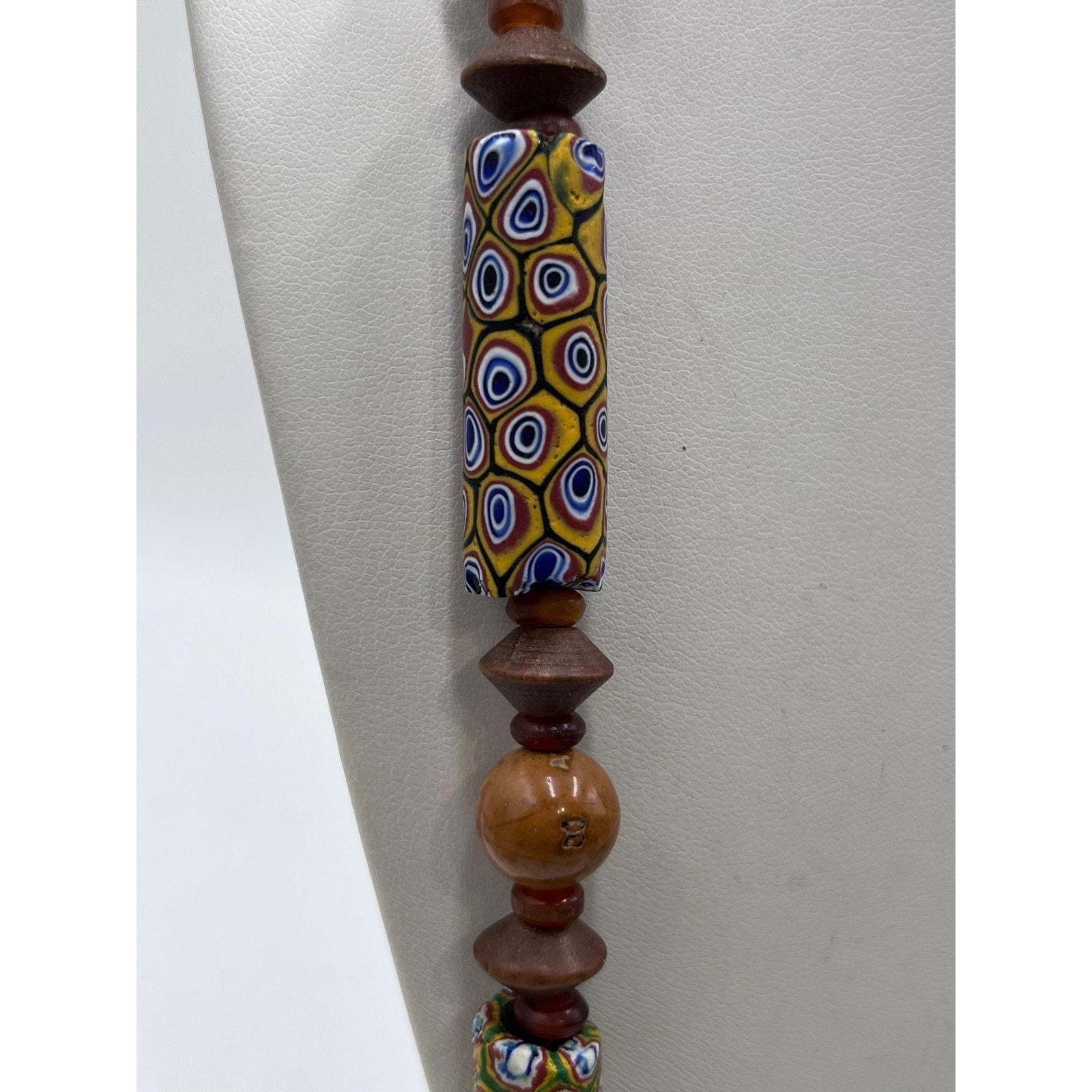 Antique Sterling Millefiori African Trade Bead Amber Resin Bakelite Necklace