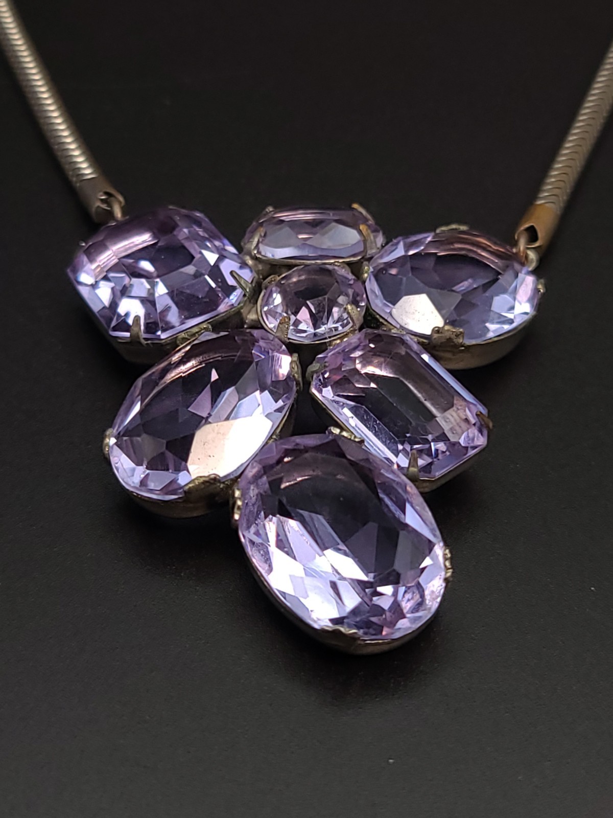 Vintage Purple Juliana Style Amethyst Glass Rhinestone Choker Necklace 14″