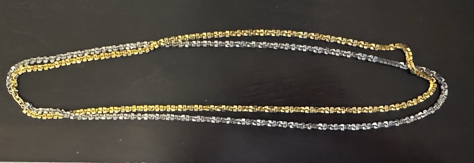 Vintage Two Tone Diamond Cut Ice Link Chain Necklace Cylinder Popcorn Loop