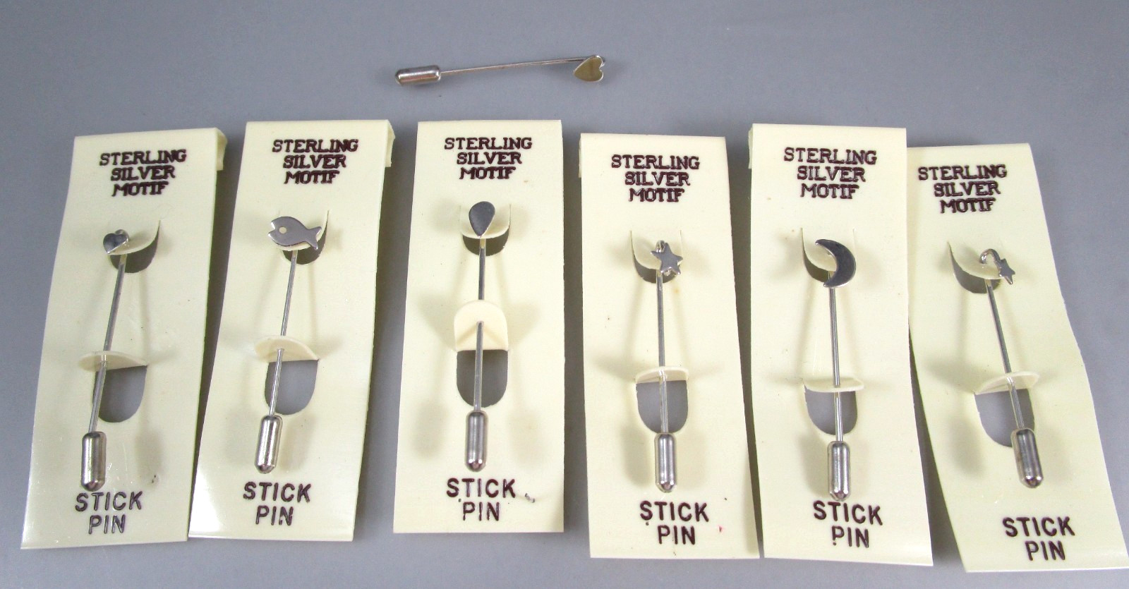 Vintage Lot of 7 Silver Motif Different Shapes Brooches Stick pins 814