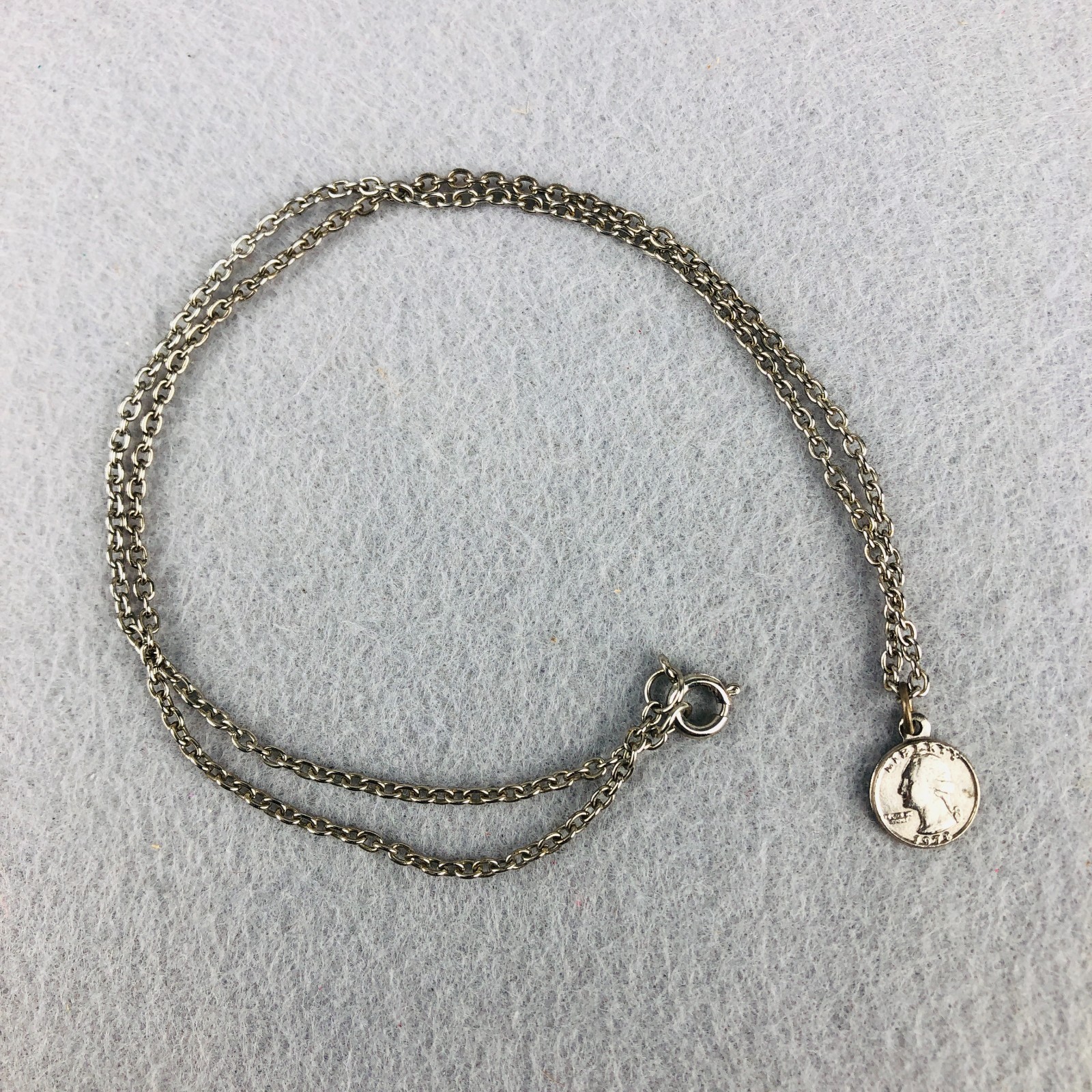 Quarter Miniature 10mm Coin Charm Pendent Necklace Silver tone Vintage 16″ chain