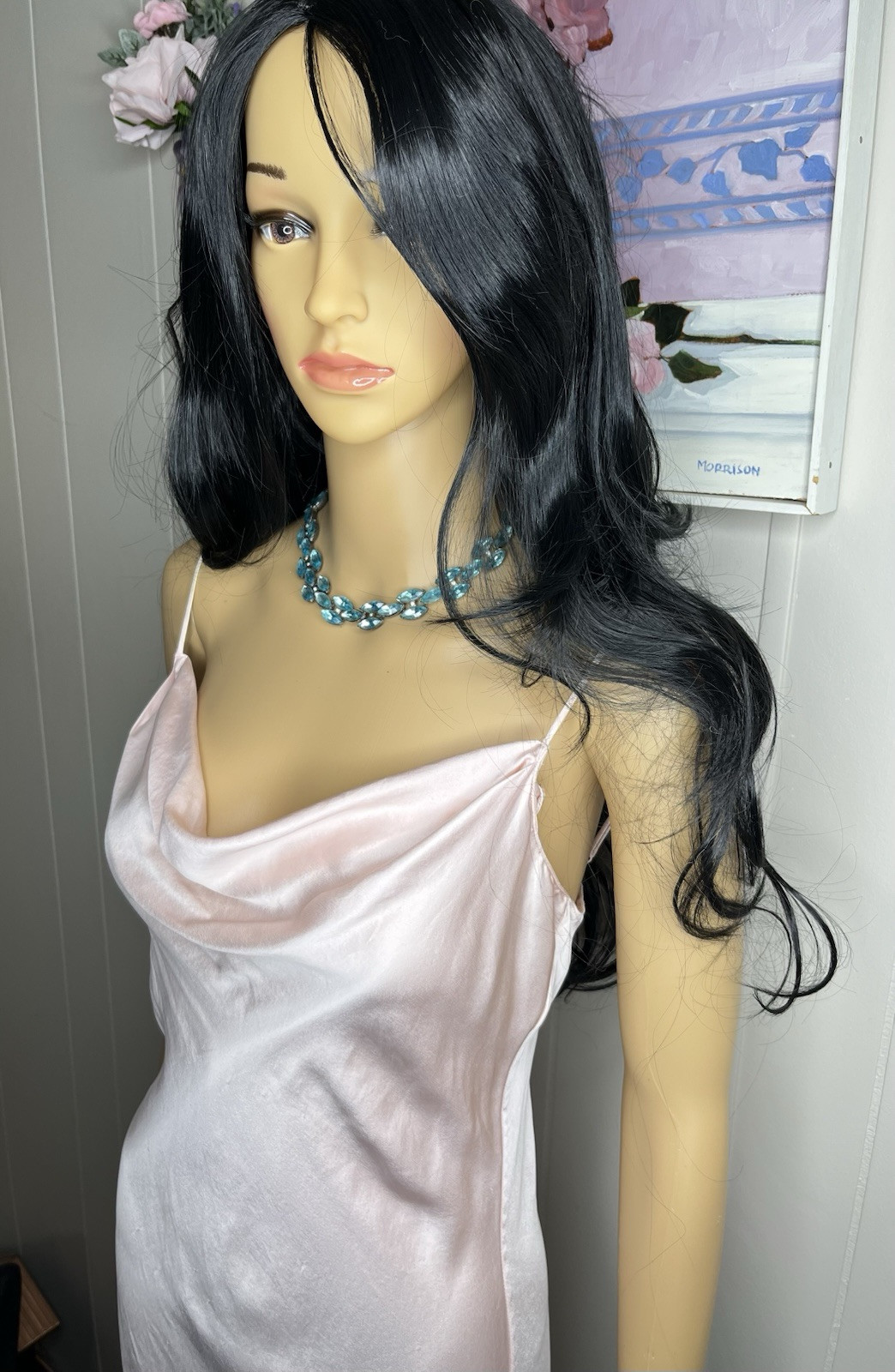 Vintage Aqua Rhinestone Pot Metal Rivière Necklace Not Signed