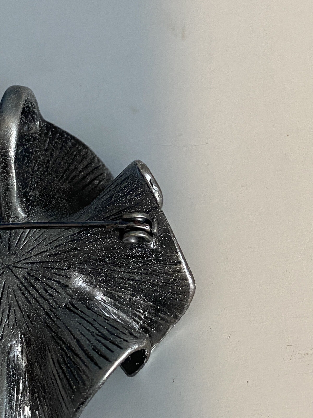 Flower Brooch Pewter Smoked Rhinestone Center 1.75” Wide Textured or Pendant
