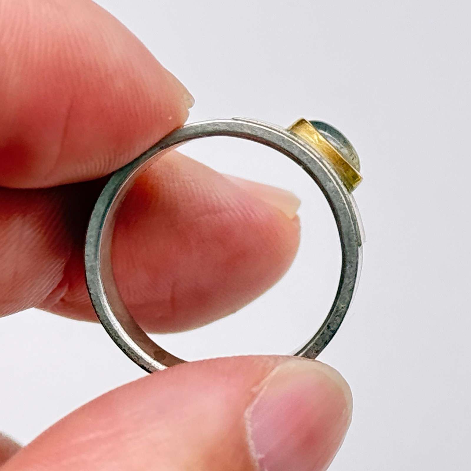 Vintage Modernist 18K Gold Sterling Silver Ring Size 7.25