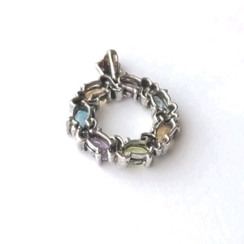 DBJ MULTI-GEMSTONE WREATH PENDANT 925 STERLING SILVER Peridot,Amethyst,Topaz,et