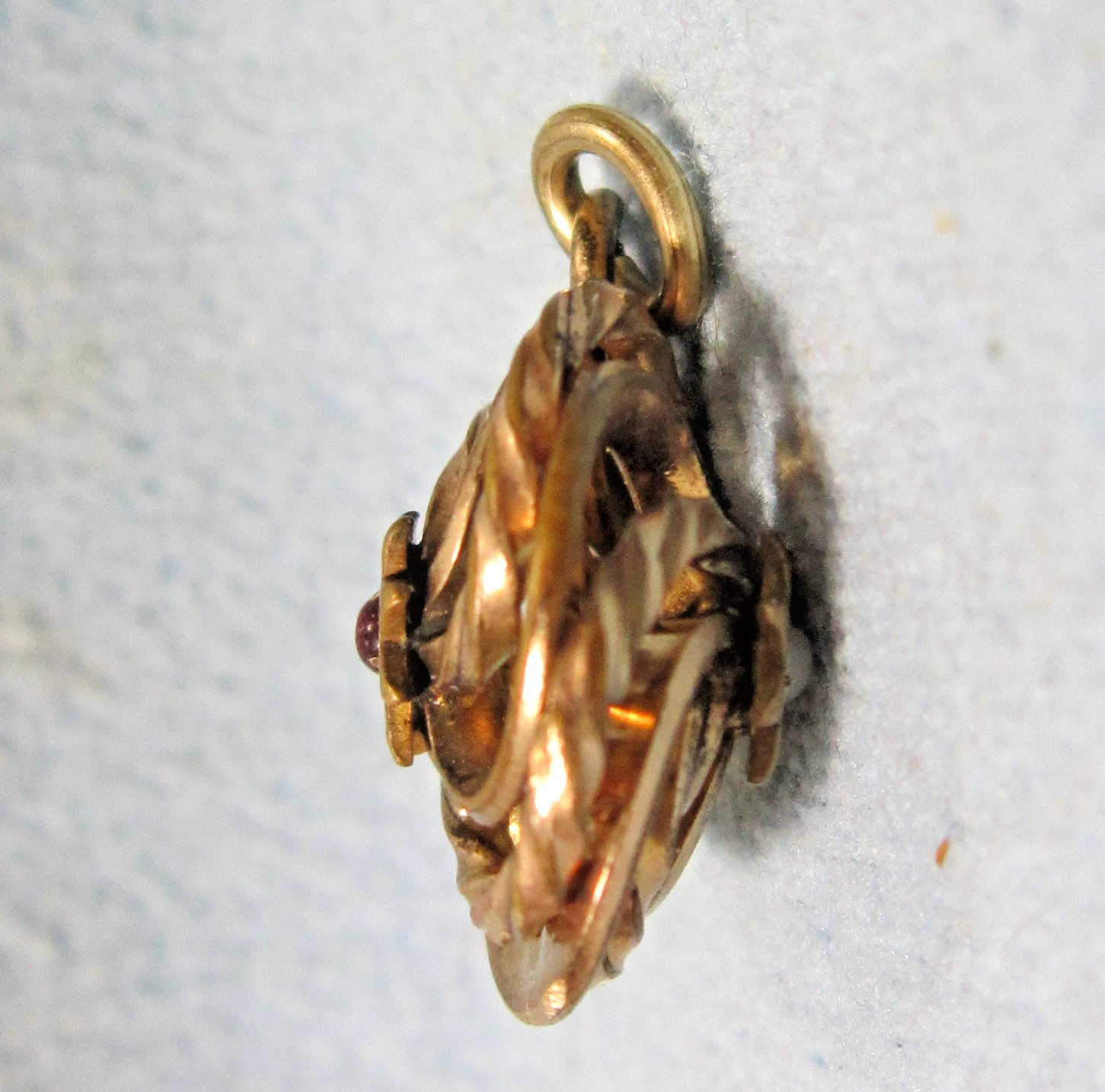 Amazing Double-Sided Lovers Knot Yellow Gold CHARM Pendant w/Ruby & Pearl