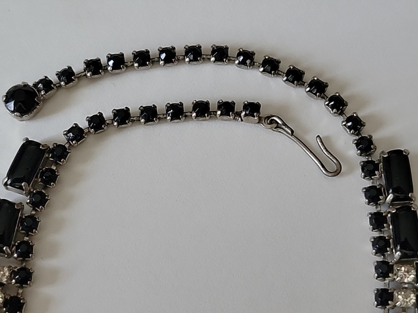 Vintage Juliana Style Black Clear Rhinestone Collar Necklace 13-15″L Read