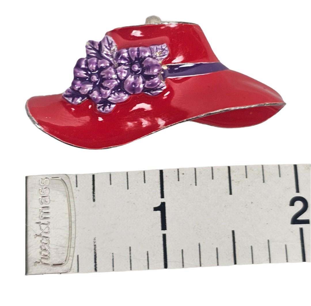 Vintage Red Hat Ladies Enamel Brooch Pin Silvertone Red/Purple | Red Hat Society