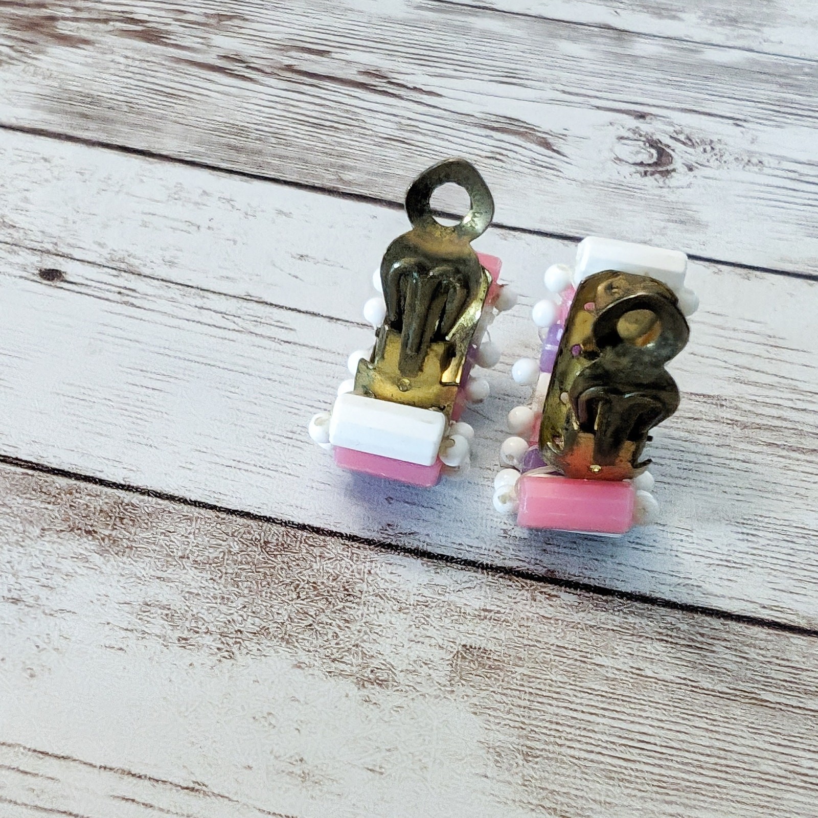 Vintage Clip On Earrings White, Purple, Pink Large Chunky Half Hoops