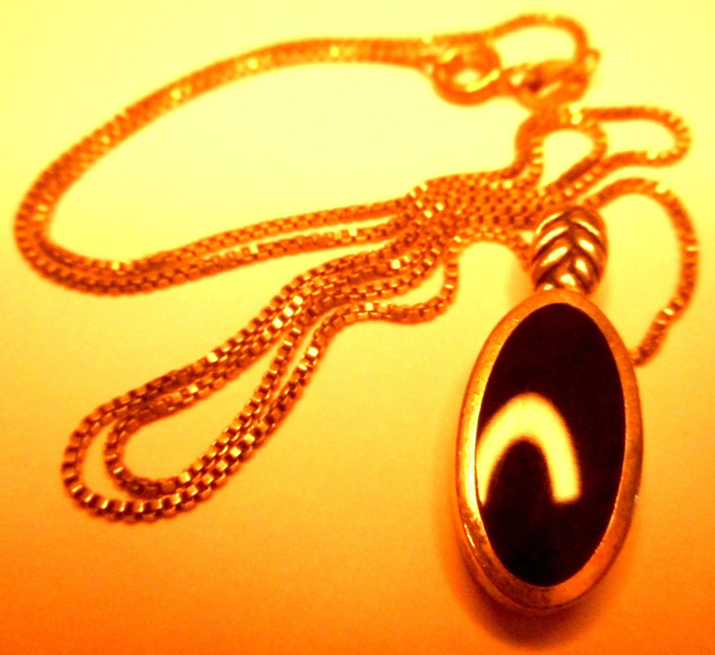 Vtg Sterling Silver Black Onyx Inlay Oval Pendant Chain Necklace 15/17″