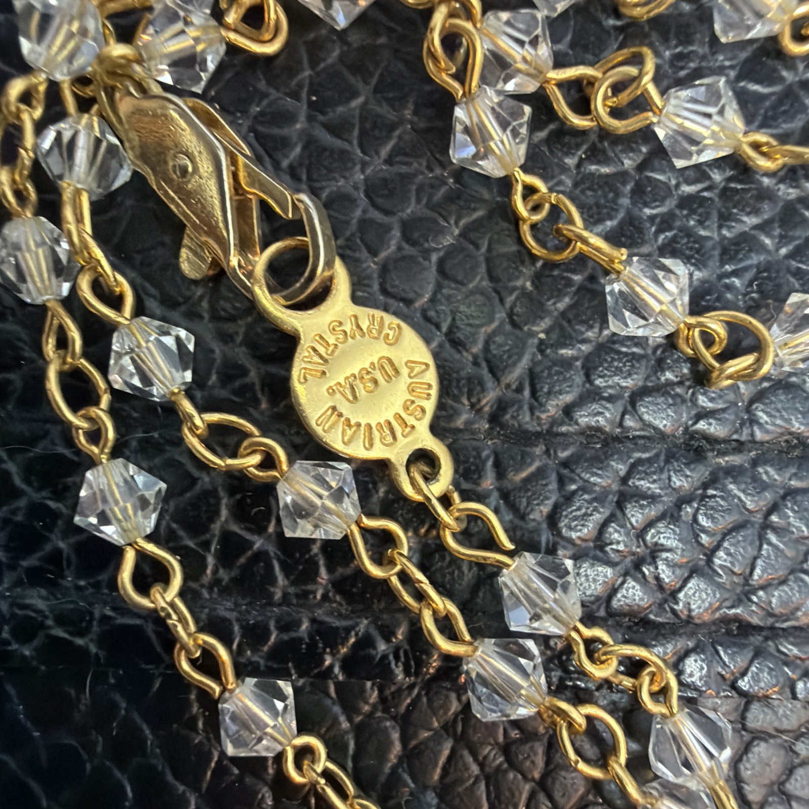 Vintage AUSTRIAN CRYSTAL USA – Gold tone Clear Crystals 35” Necklace