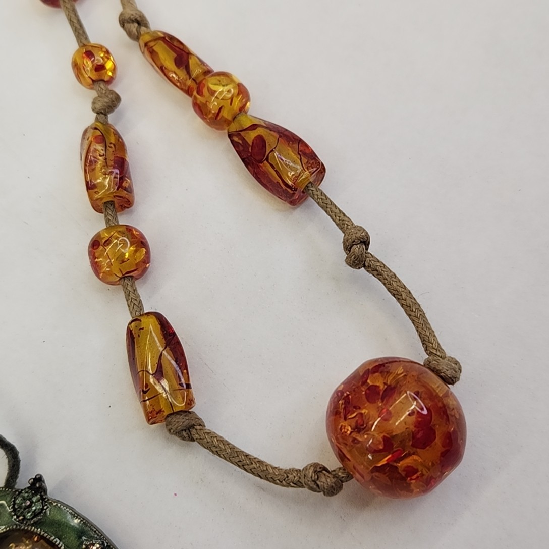 Faux Amber Necklace Lot of 6 Pendants Beads