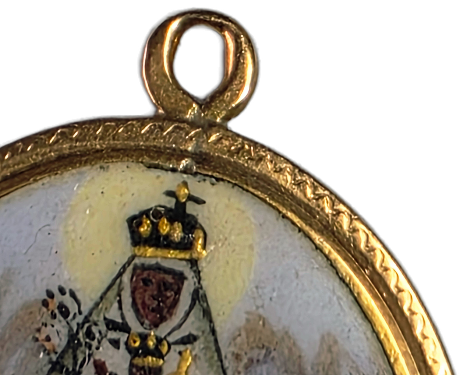 Antique Enameled Gold Medal Virgin Mary Madonna Pendant – 18K Gold