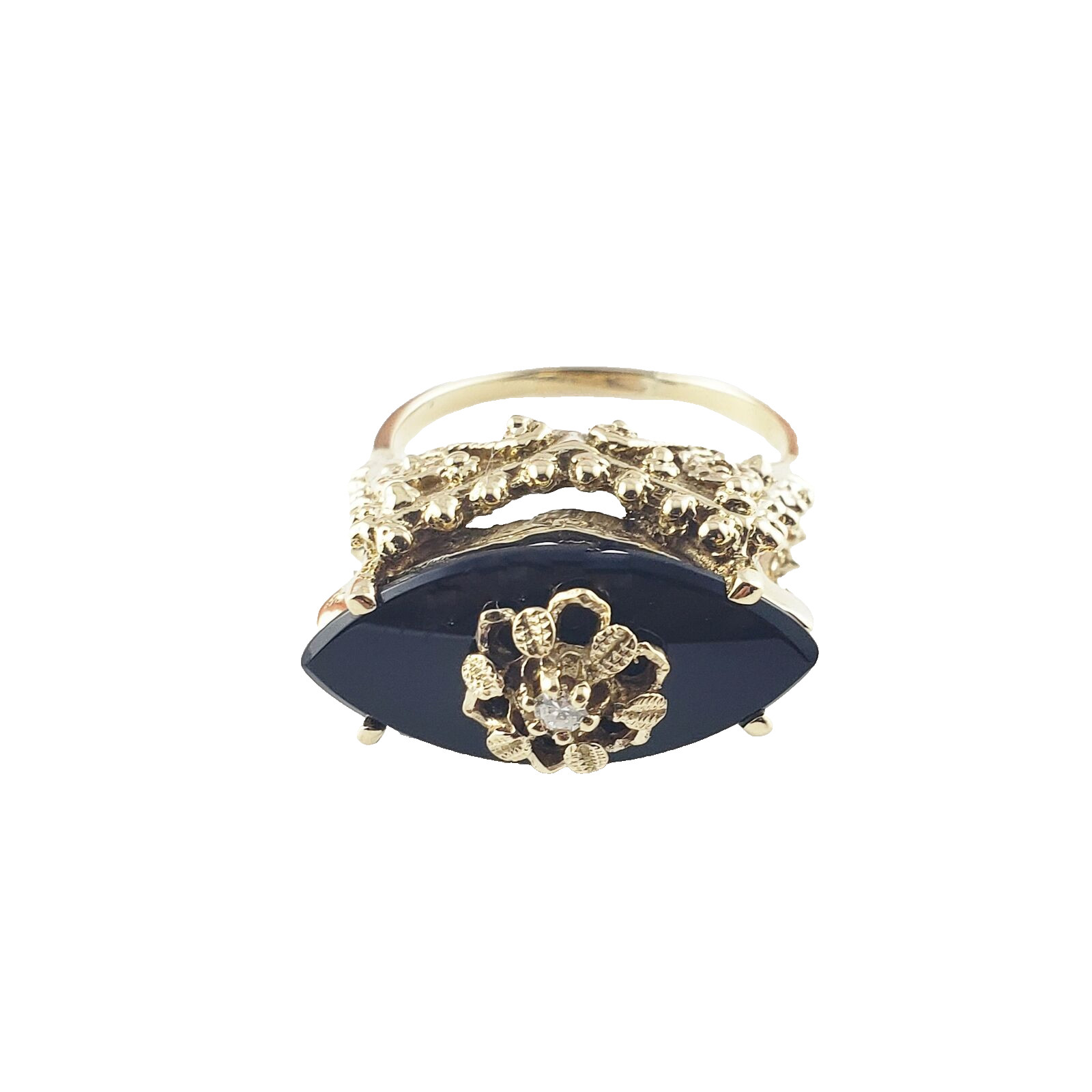 Vintage 14 Karat Yellow Gold Black Onyx and Diamond Ring Size 8.25 #8301