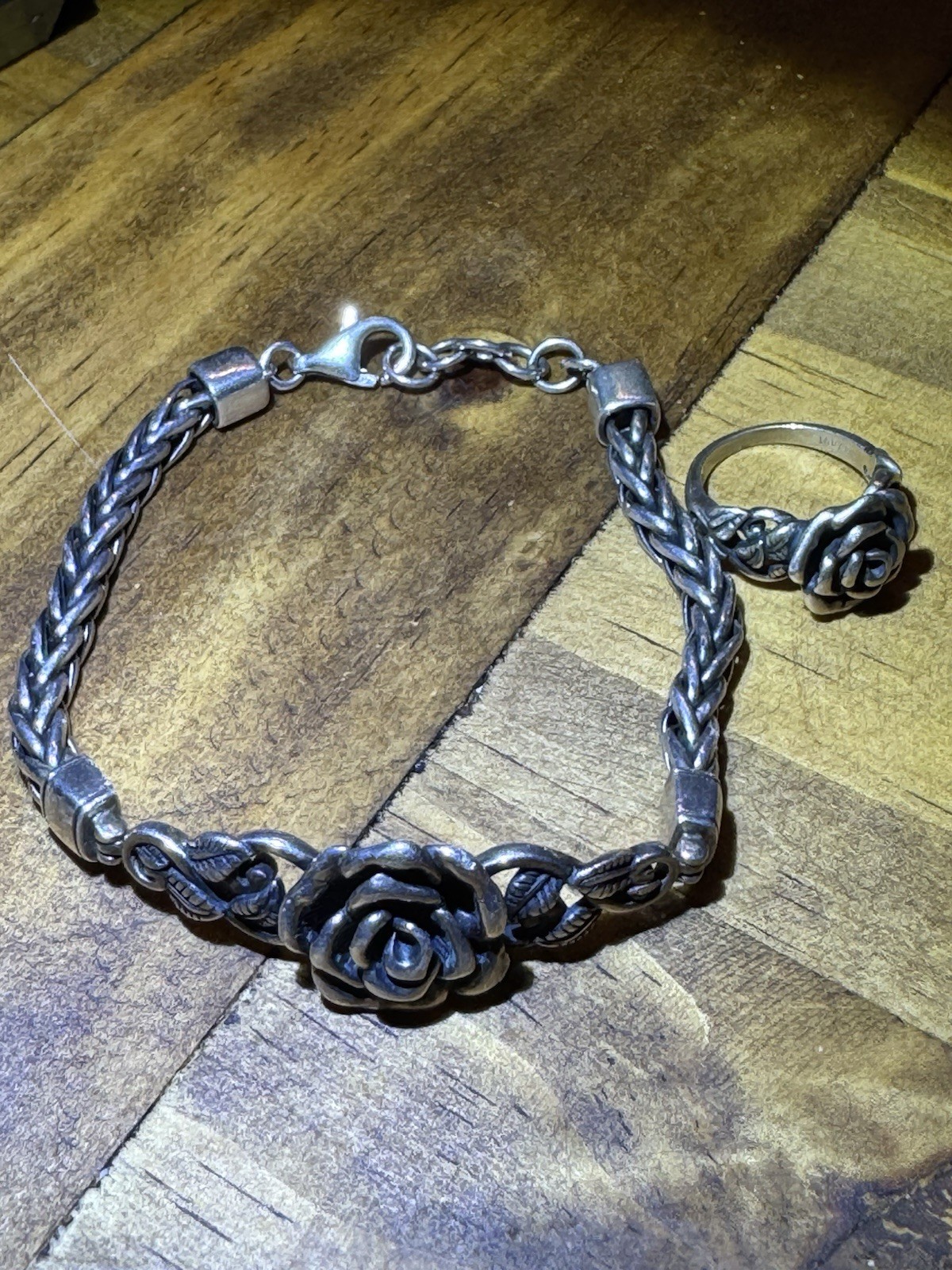 Paz Israel Bracelet Ring 925 Sterling Silver Rose Wheat Chain Set Size 6 Ring