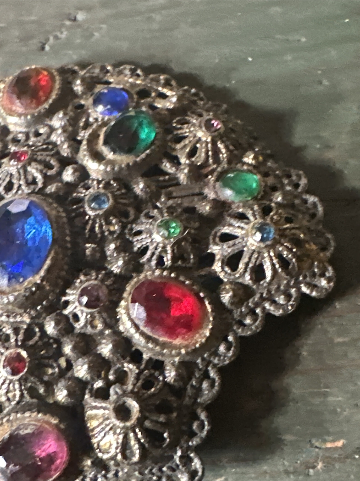 Fur CLIP Coat Dress New England Glass Works Multi-Color Stones Fan Missing Stone