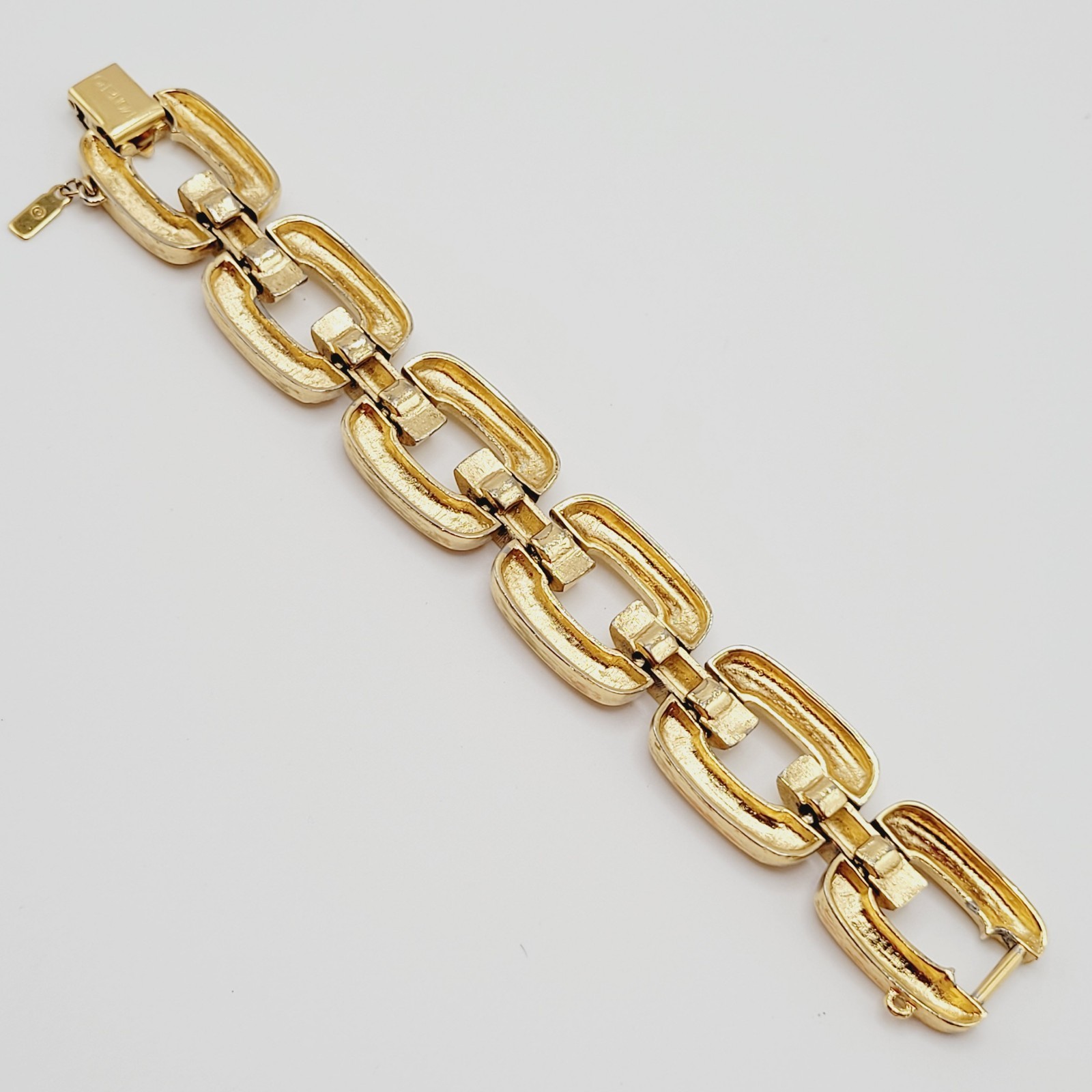 Monet Chunky Square Link Gold Tone Brush Finish Vintage Bracelet No Safety Chain