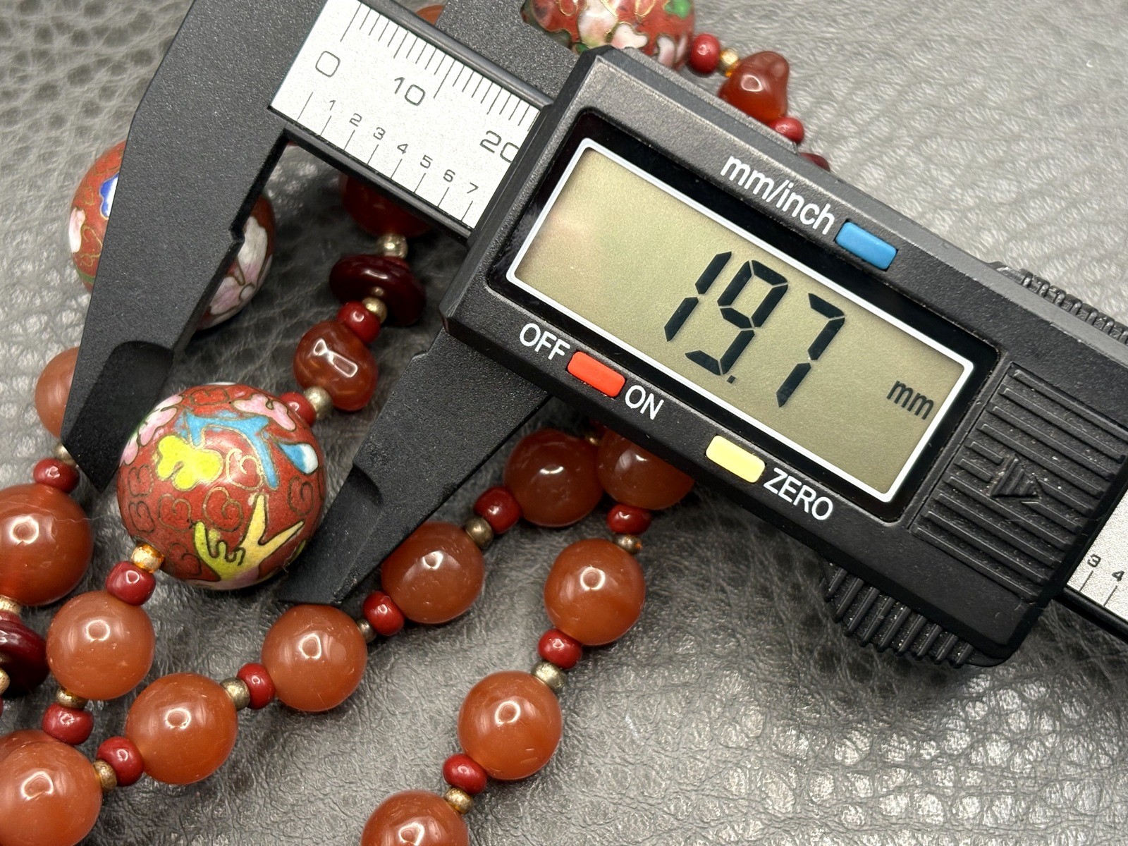 VTG Bird Butterfly Asian Cloisonne Carnelian Bead Hand Knotted Necklace 28”