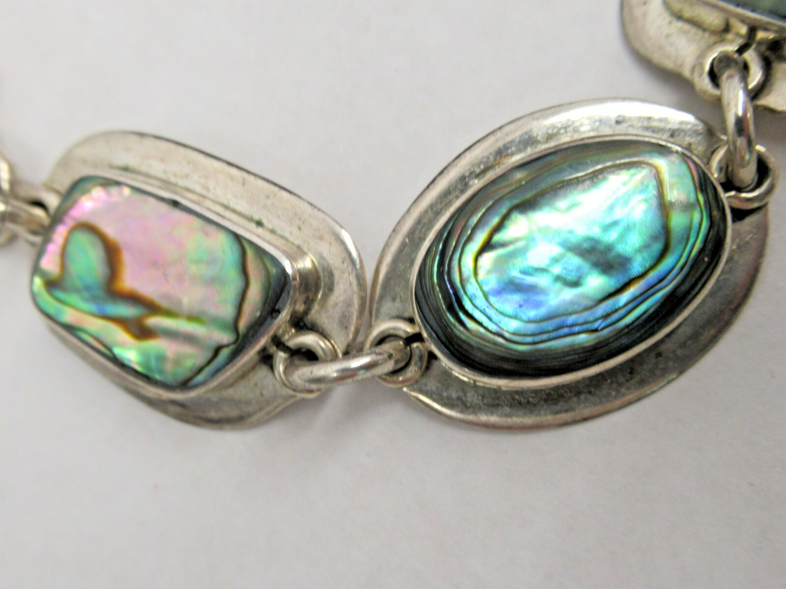 Signed ATI Mexico Sterling Silver , Shell Link bracelet 7.5″