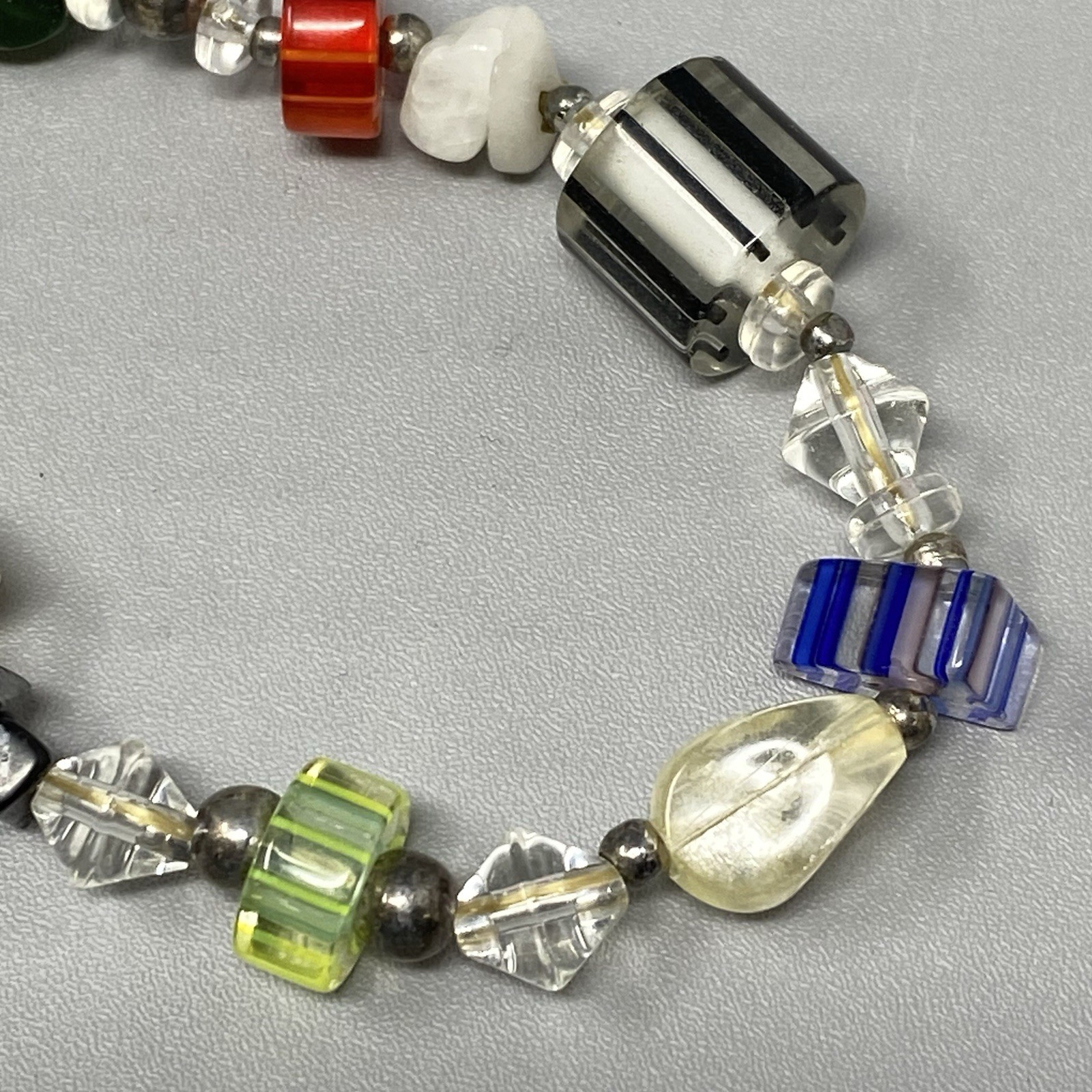 Cane Glass Bead Bracelet Multicolor Geometric Stone Crystal Stretch Fused 6.5″
