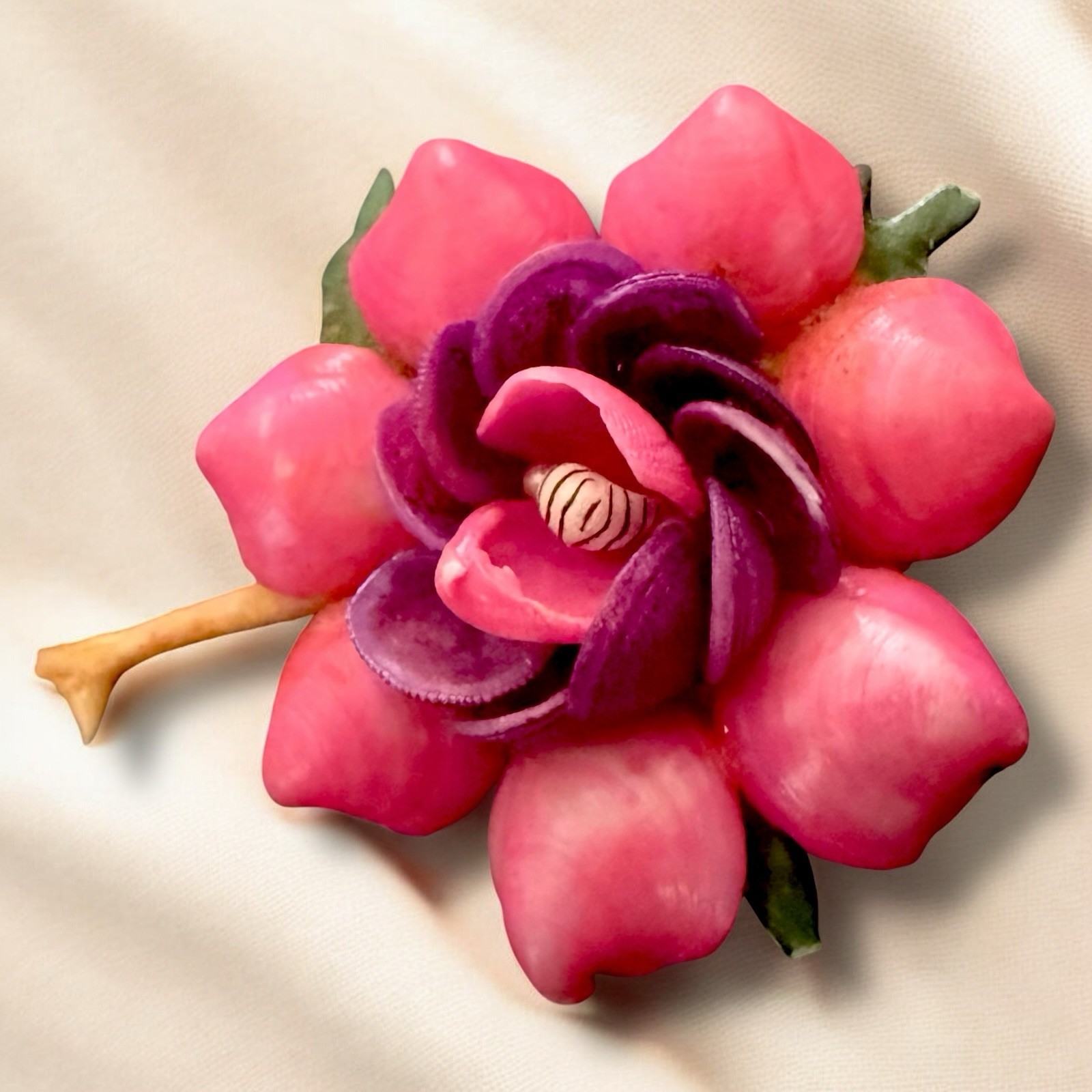 Flower Brooch Shell Vintage Beach Pin Handmade Figural Souvenir Mid Century