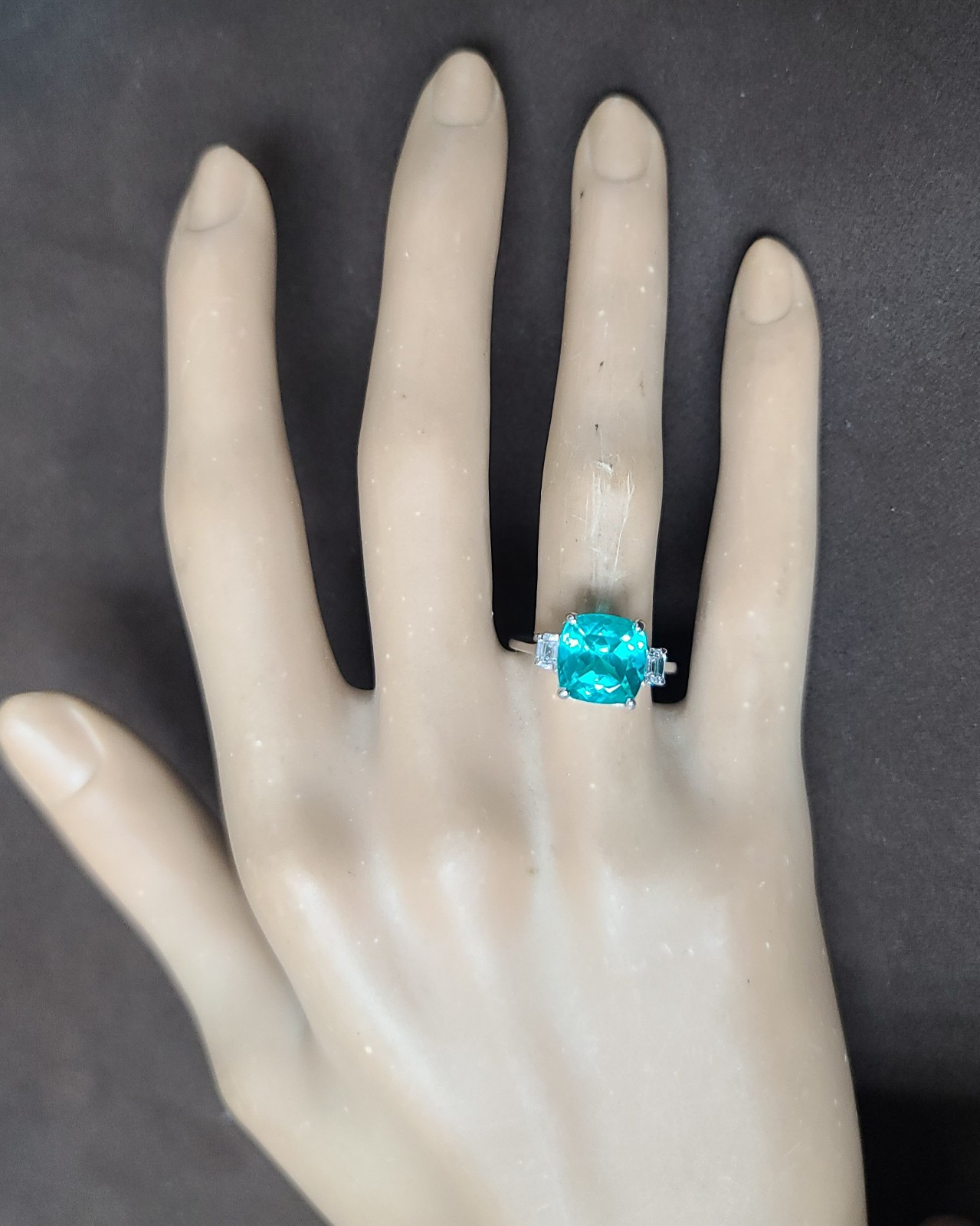 14k White Gold Engagement Ring 4.75CT. Lab-grown Paraiba Tourmaline Cushion Cut