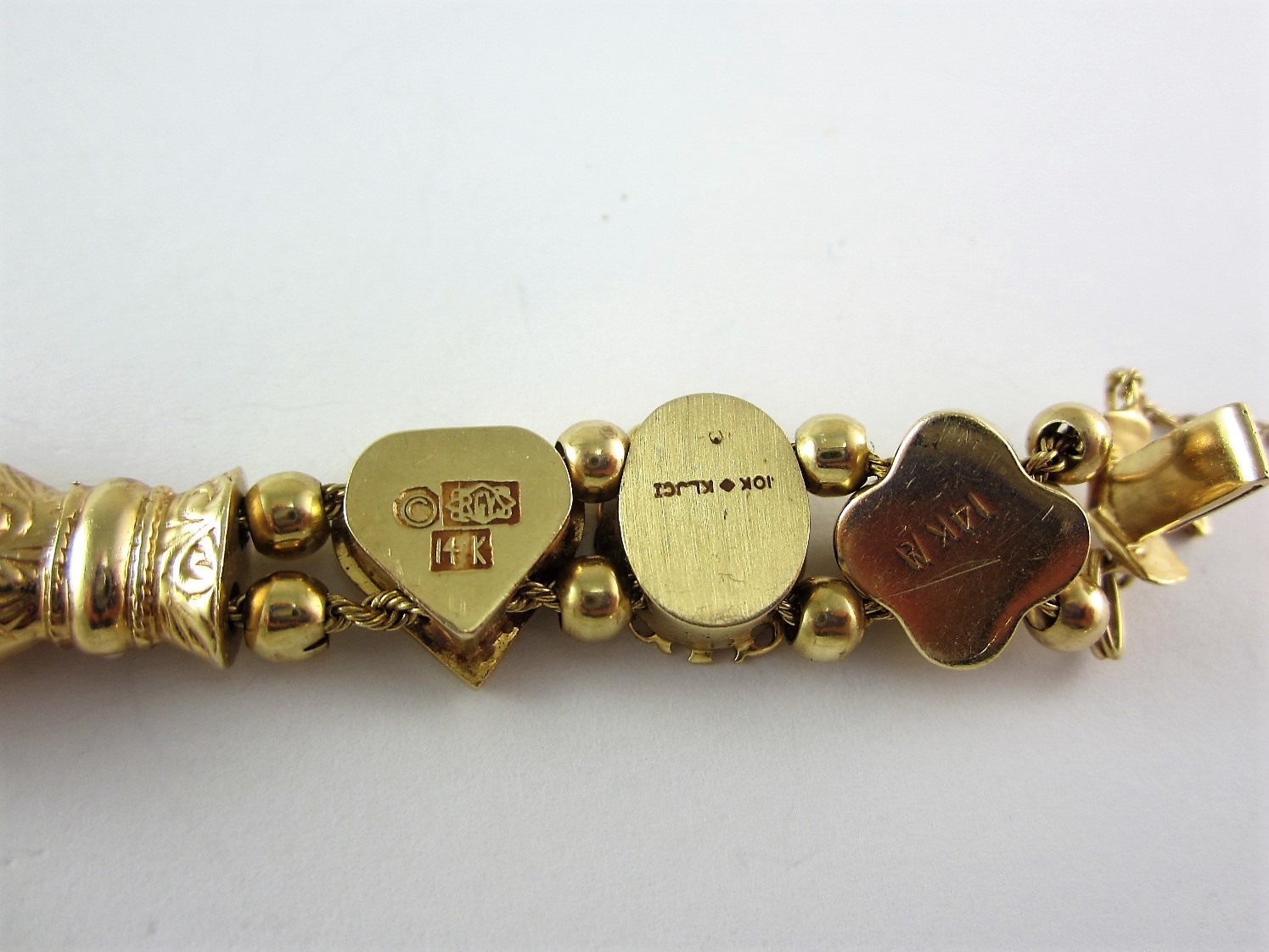 14K RICHARD KLEIN KLJCI GEMSTONE 13-SLIDE CHARM BRACELET 43.1G