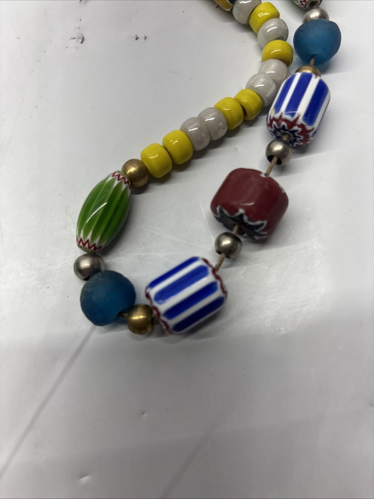 Lot of 3 Old /Ancient Venetian African glass trade beads & hemp Seashell Chocker