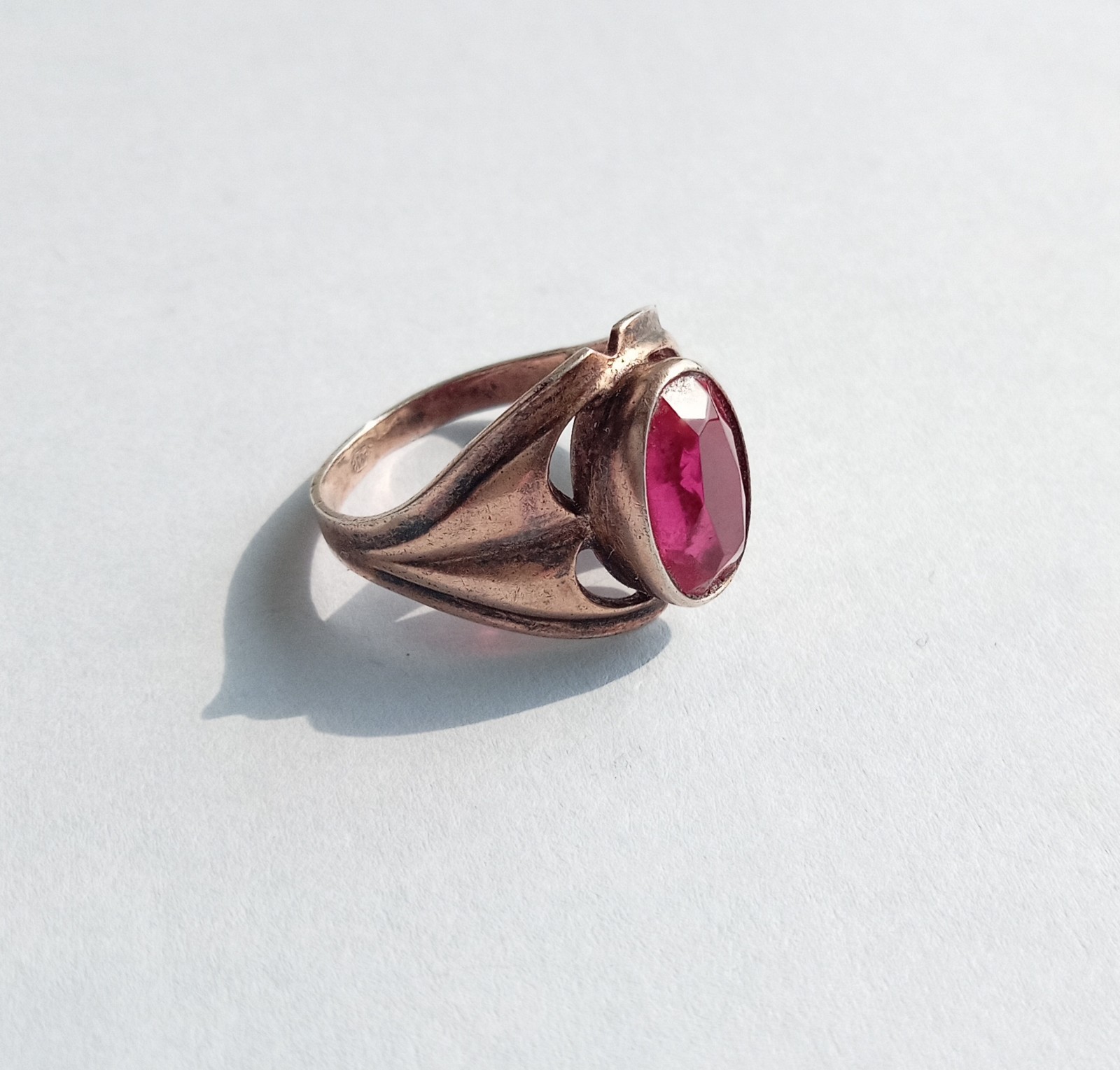 Vintage Ring Red stone Gilt Silver 875 star USSR times Women’s Jewelry size 8.5