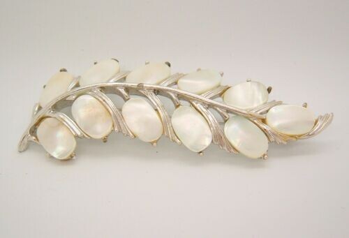 Vintage Leaf Brooch signed MOP Shell Nature woodland jewelry