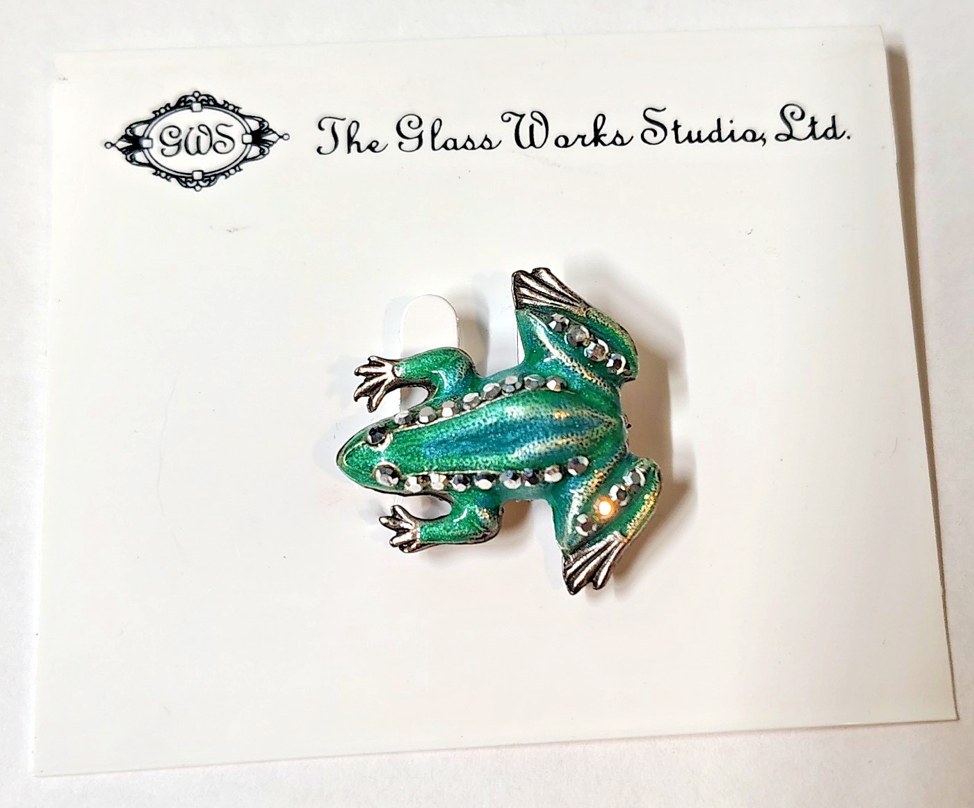 The Glass Works Studio Crystal & Enameled Tree Frog Brooch