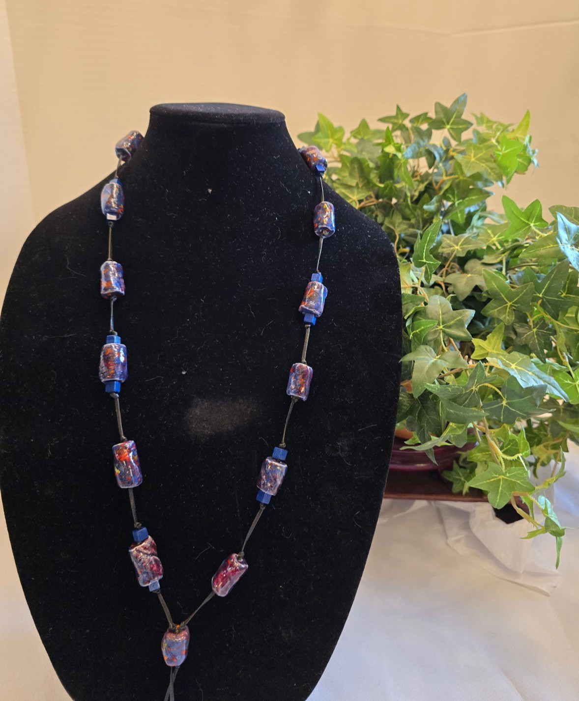 Vintage 1980s Murano Italy Art Galss Necklace Handmade Venetian Lampwork Beads