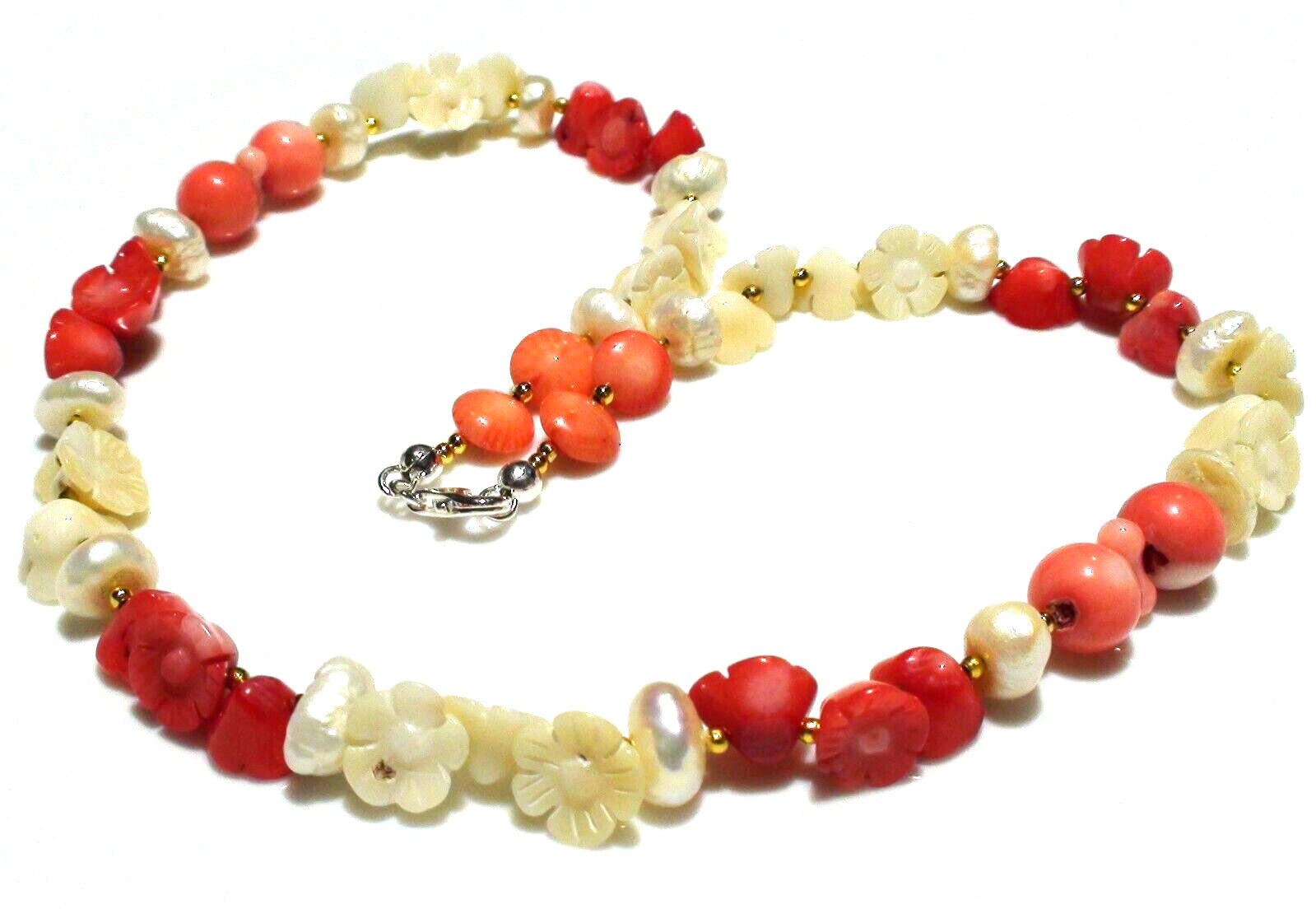 152.80ct 100% NATURAL SEA SALMON PINK,WHITE CORAL,PEARL 925 SSILVER CLASP NE-CE.
